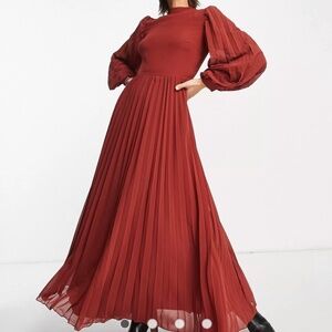 ASOS design high neck pleated maxi dress Color: Rust